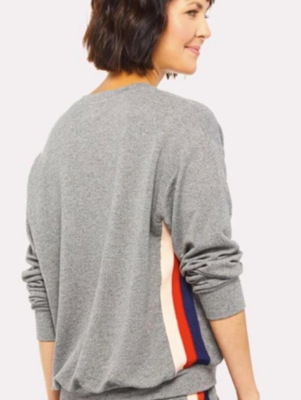 Sundry Gray Colorful Side Stripes Long Sleeve Sweatshirt - Size - 3 (Large)